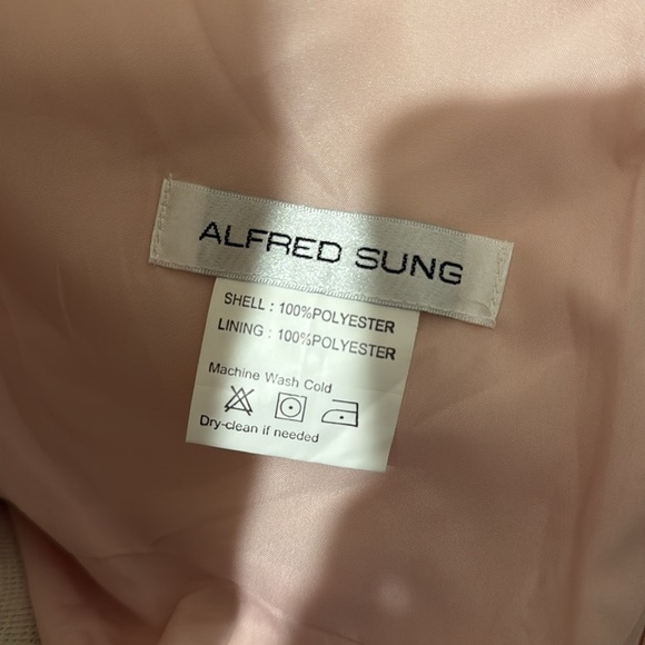 NWT!! ALFRED SUNG - V-NECK PLEATED SKIRT COCKTAIL DRESS WITH POCKETS - BLUSH - 4 - Picture 11 of 12